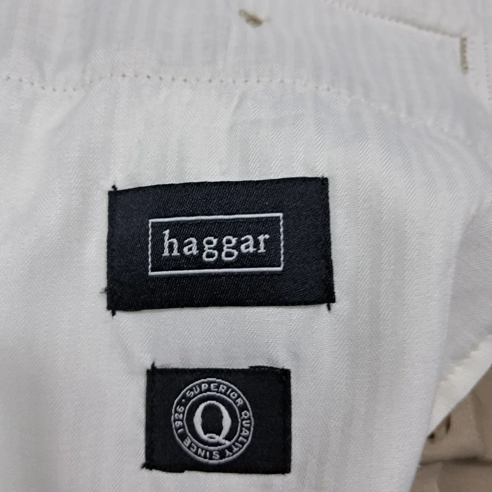 Haggar Mens Tan Dress Slacks Flat Front Straight Leg Khaki Pants 36x31 (38x29)